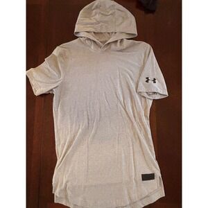 Under Armour Mens HeatGear Short Sleeve Hoodie Grey Heather Loose Fit Small